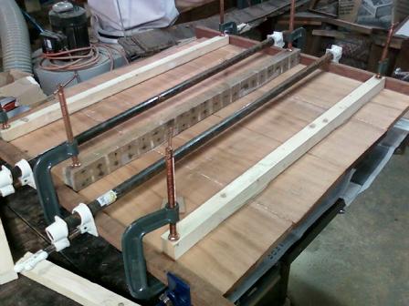 Gluing the mahogany table top
